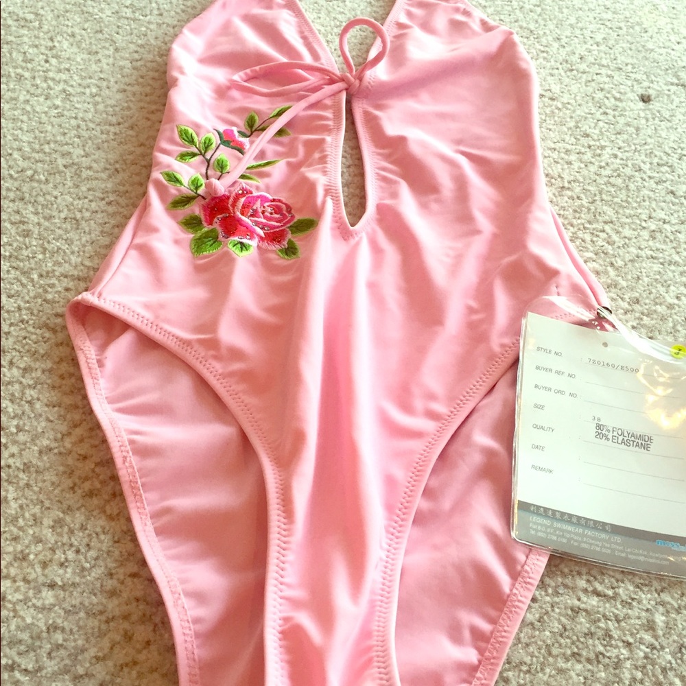 Pink embroidered Miss Kini one-piece, size 38, NWT